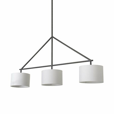 ESTALLAR 74 x 12 x 60 in. Black Metal Framed White Shade Three Bulb Hanging Light ES3096293